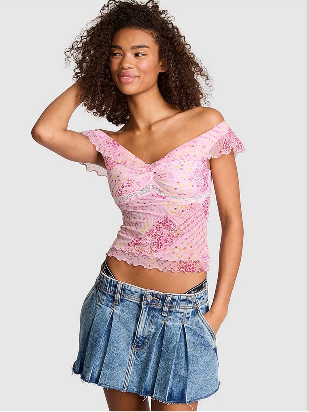 NWT Victoria’s Secret Pink Off The Shoulder semi sheer top & ruffle details | L